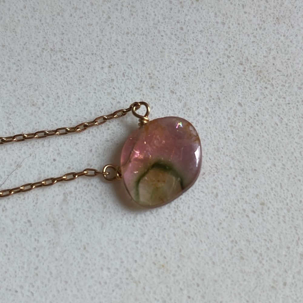 Gold Filled Rainbow Tourmaline Pendant Necklace